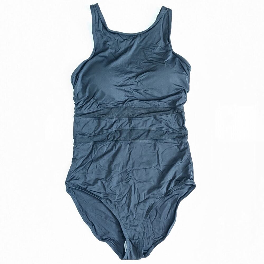 Anne Cole Mesh High Neck One-Piece Swimsuit, Black, Women's 10